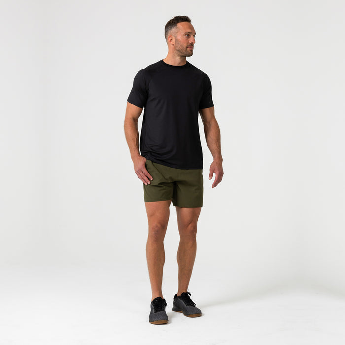 The REP Fitness Men's Aerix Tee in Heather Black front, full body
