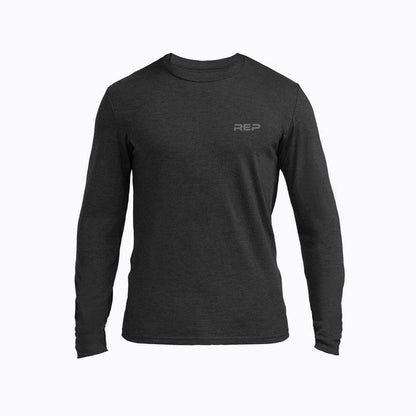 The REP Fitness Men's REP® Long-Sleeve Tri-Blend Crew T-Shirt in Heather Black/Cool Gray front