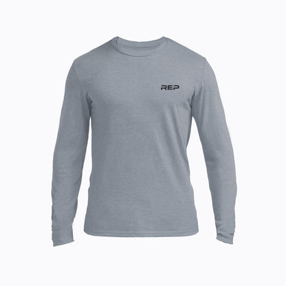The REP Fitness Men's REP® Long-Sleeve Tri-Blend Crew T-Shirt in Heather Flint/Black front