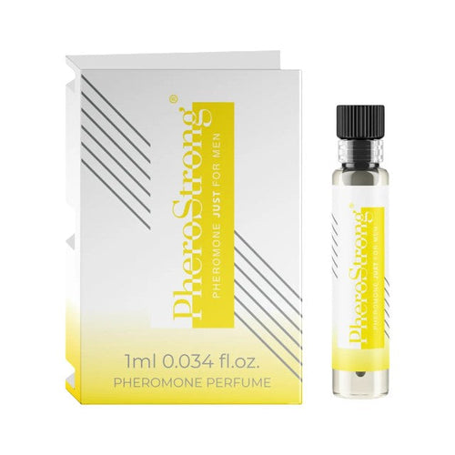 Mostră parfum cu feromoni PHEROSTRONG Just For Men, pentru bărbați, note de portocală, rozmarin și mosc alb, 1 ml