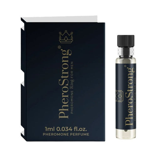 Mostră parfum cu feromoni PHEROSTRONG King, pentru bărbați, note de scorțișoară, patchouli și lemn de santal, 1 ml