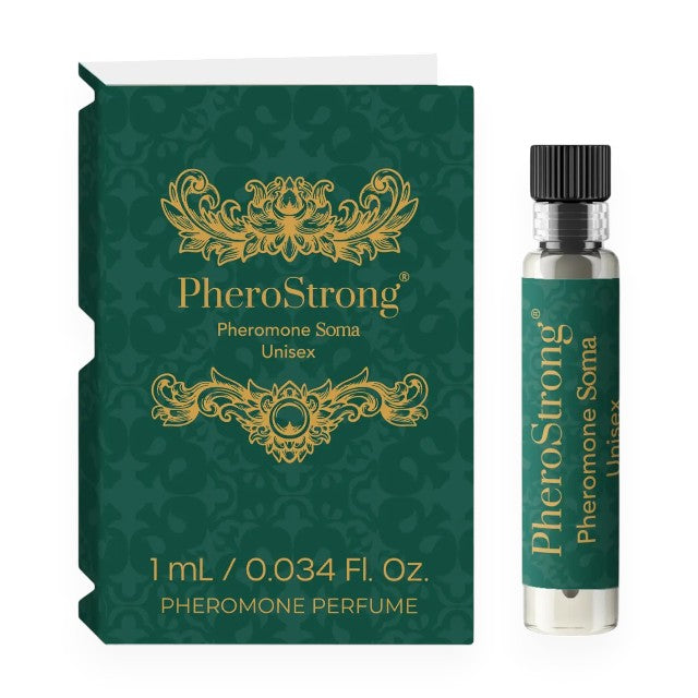 Mostră parfum cu feromoni PHEROSTRONG Soma, unisex, cu note de tutun, cafea neagră și lemn de santal, 1 ml