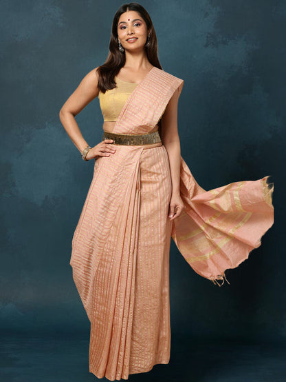 Indiehaat | Kota Silk Hand Dyed Plain Saree Peach