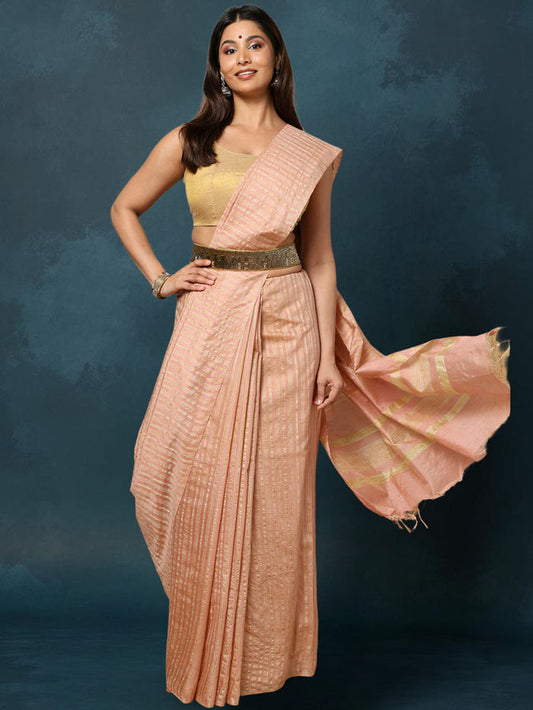 Indiehaat | Kota Silk Hand Dyed Plain Saree Peach