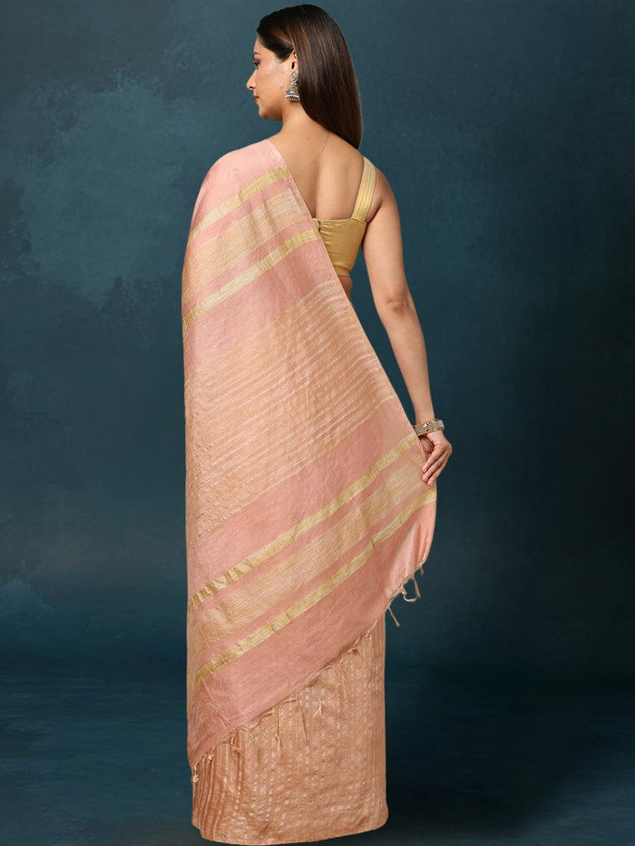 Indiehaat | Kota Silk Hand Dyed Plain Saree Peach