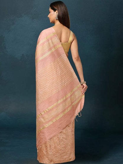 Indiehaat | Kota Silk Hand Dyed Plain Saree Peach