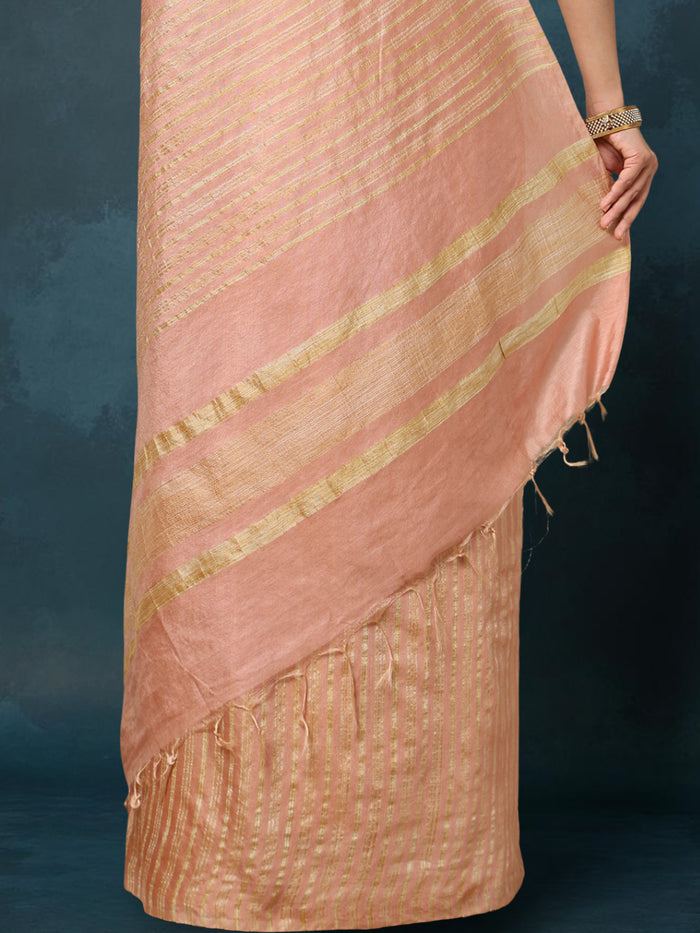 Indiehaat | Kota Silk Hand Dyed Plain Saree Peach