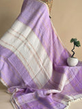 Indiehaat | Purple & White Pure Linen Jamdani Saree