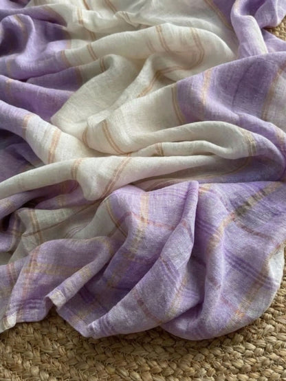Indiehaat | Purple & White Pure Linen Jamdani Saree
