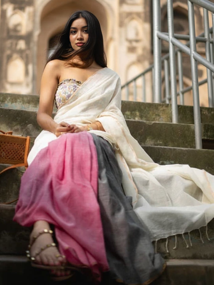 Indiehaat | Pure Khadi Cotton Handloom Saree Multicolor
