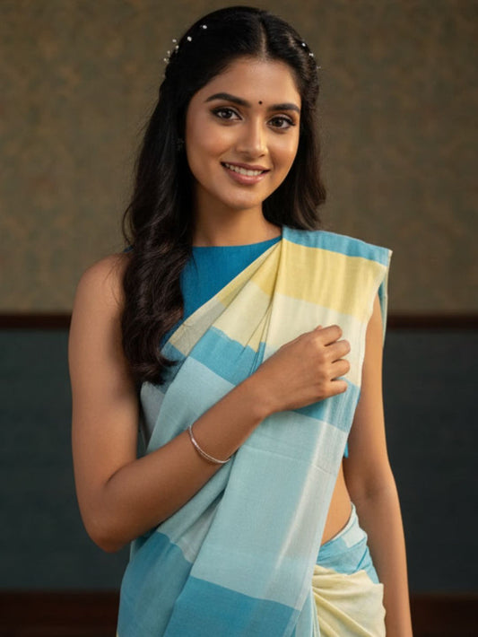 Indiehaat | Pure Khadi Cotton Handloom Saree Multicolor