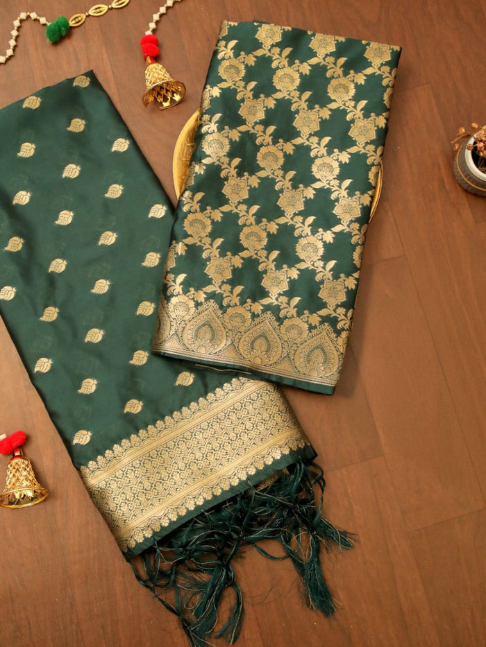 Indiehaat | Banarasi Silk Brocade Dupatta Green