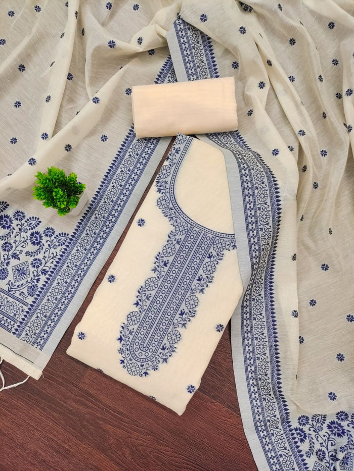 Indiehaat | Banarasi Cotton Brocade Work Suit Beige