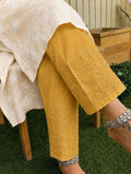 Indiehaat | Pure Cotton Chikankari Stretchable Pants Yellow