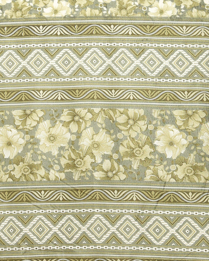 Indiehaat | Kashmiri Silk Printed Saree Olive Green & Dar