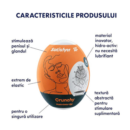 Ou masturbator SATISFYER Crunchy Egg, de unică folosință, interior texturat, material flexibil TPE (portocaliu)&nbsp;
