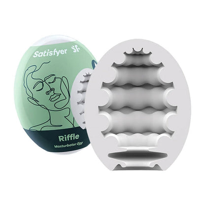 Ou masturbator SATISFYER Riffle Egg, de unică folosință, interior texturat, material flexibil TPE (verde)