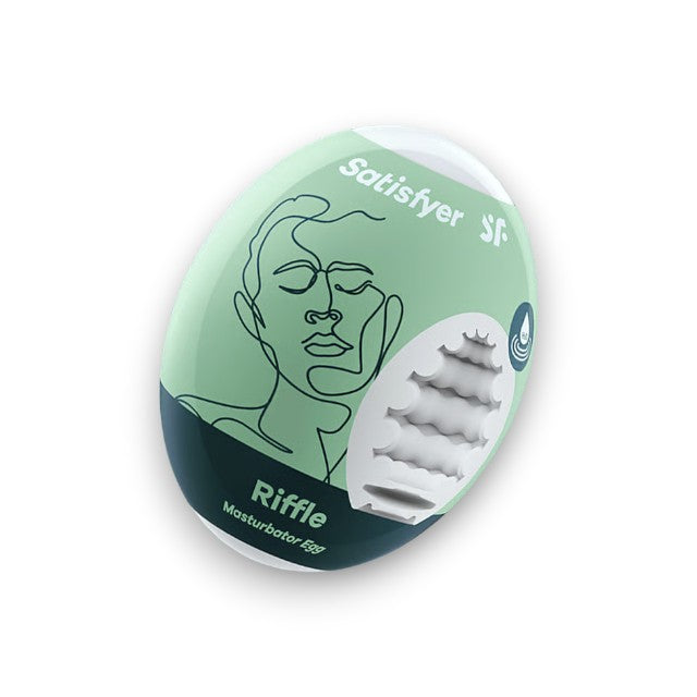 Ou masturbator SATISFYER Riffle Egg, de unică folosință, interior texturat, material flexibil TPE (verde)