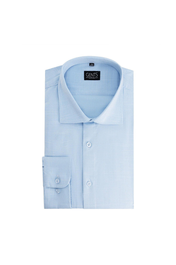 Overhemd bamboe pied-de-poule lichtblauw, ademend comfortabel lichtblauw shirt met pied-de-poule patroon.