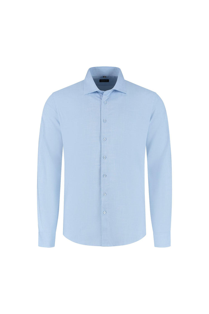 Overhemd bamboe pied-de-poule lichtblauw, ademend, comfortabel, elegant casual fashion.