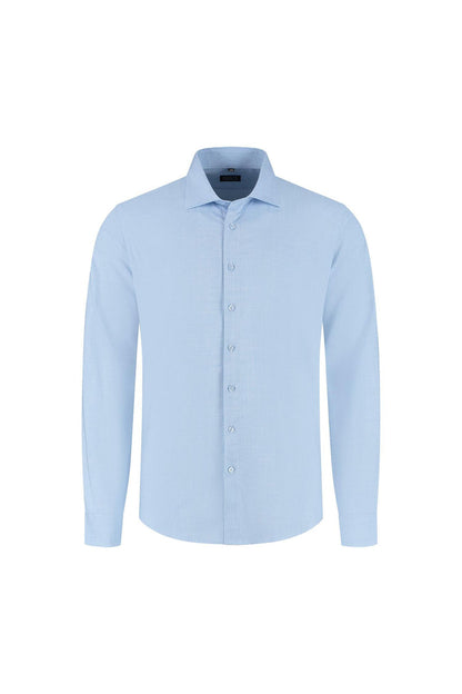 Overhemd bamboe pied-de-poule lichtblauw, ademend, comfortabel, elegant casual fashion.