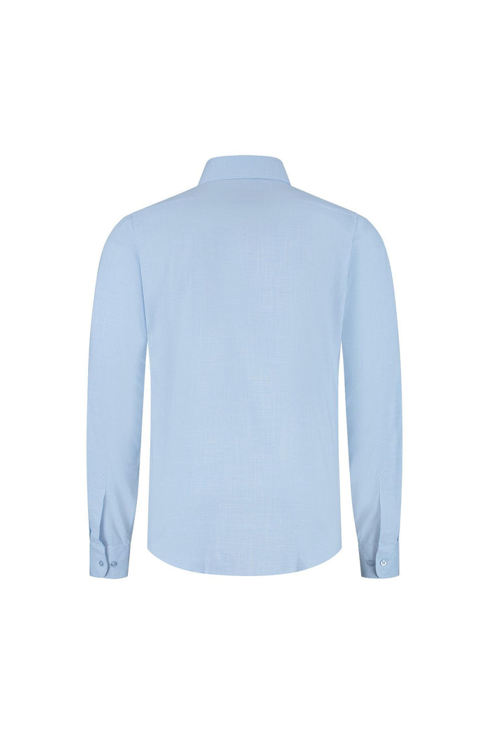 Overhemd bamboe pied-de-poule lichtblauw, achterkant van het shirt in lichtblauw pied-de-poule patroon.