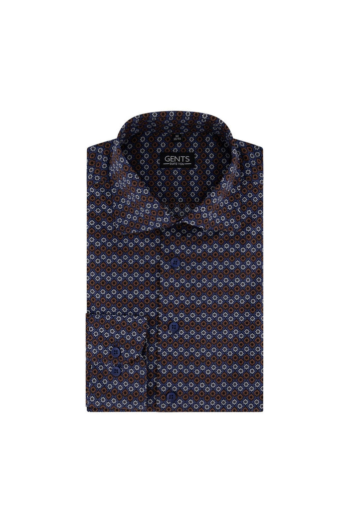 Overhemd bloempatroon blauw, katoenen shirt met blauw bloemendessin, perfect voor formele gelegenheden.