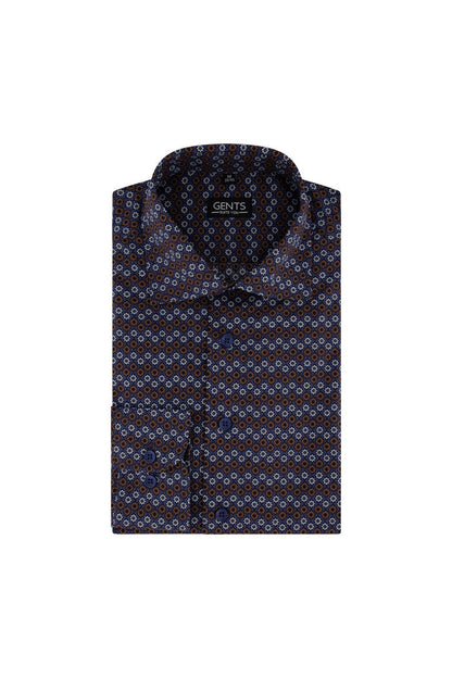 Overhemd bloempatroon blauw, katoenen shirt met blauw bloemendessin, perfect voor formele gelegenheden.