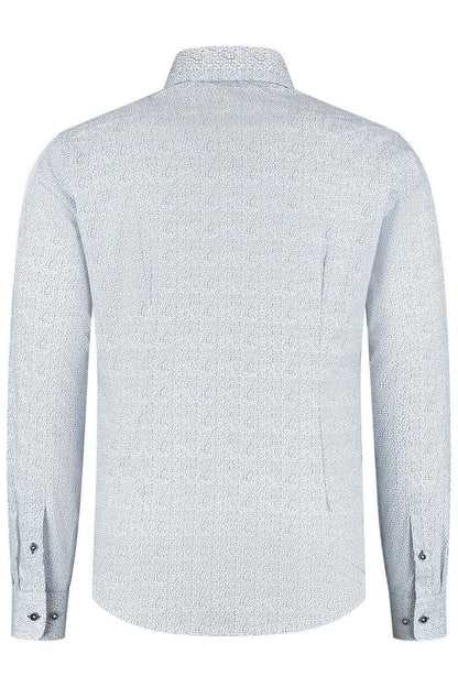Overhemd Bloemprint blauw-wit, achteraanzicht van katoen met blauw-witte bloemprint, comfortabel en stijlvol.