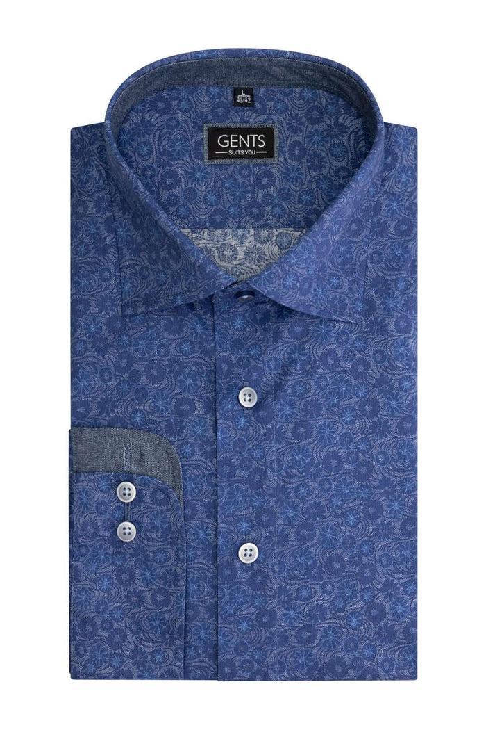 Overhemd bloemprint denim in ademend katoen met bloemenprint en knoopsluiting.