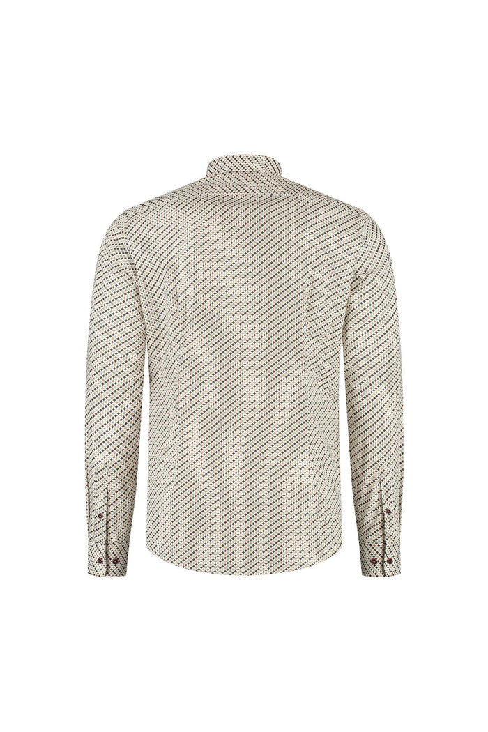 Overhemd Blumfontain retroprint groen-brique achterkant met ademend katoen en retroprints.