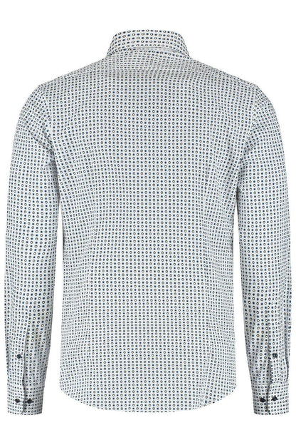 Overhemd bolletjes blauw-wit, klassiek cotton shirt met blauw-witte bolletjes aan de achterkant.