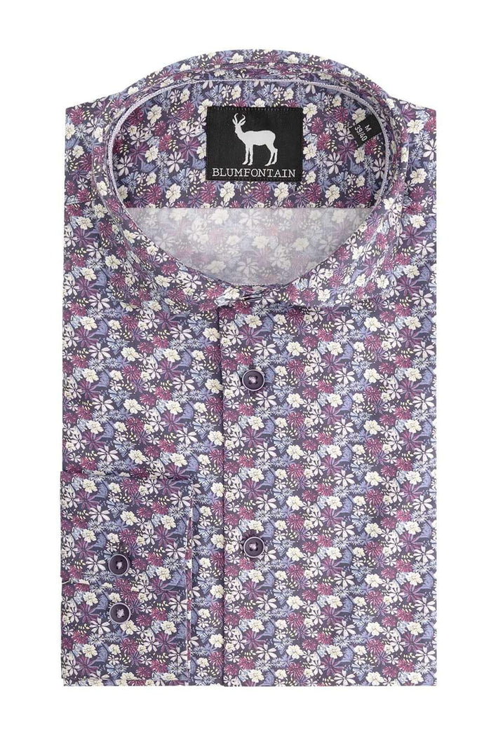Overhemd Floral paars met ademend katoen en paars bloemenpatroon voor comfort en karakter.