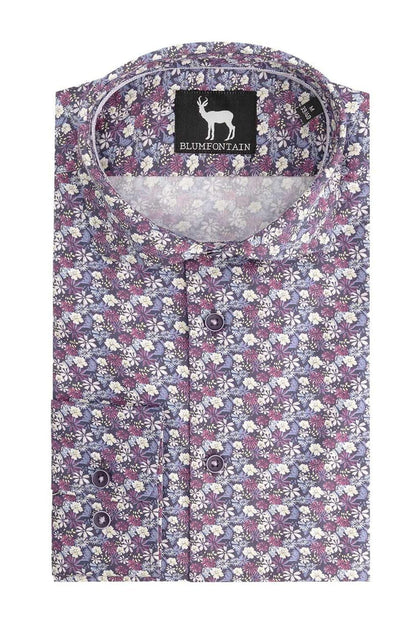 Overhemd Floral paars met ademend katoen en paars bloemenpatroon voor comfort en karakter.