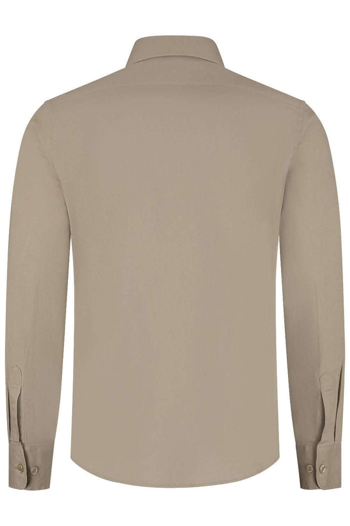 Overhemd linnen-katoen taupe, achterkantzicht, ideale keuze voor kantoor en casual outfits.