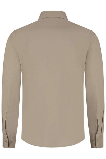 Overhemd linnen-katoen taupe, achterkantzicht, ideale keuze voor kantoor en casual outfits.