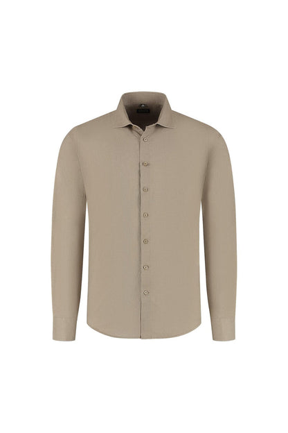 Overhemd linnen-katoen taupe met klassieke kraag en knoopsluiting voor kantoor en casual gebruik.