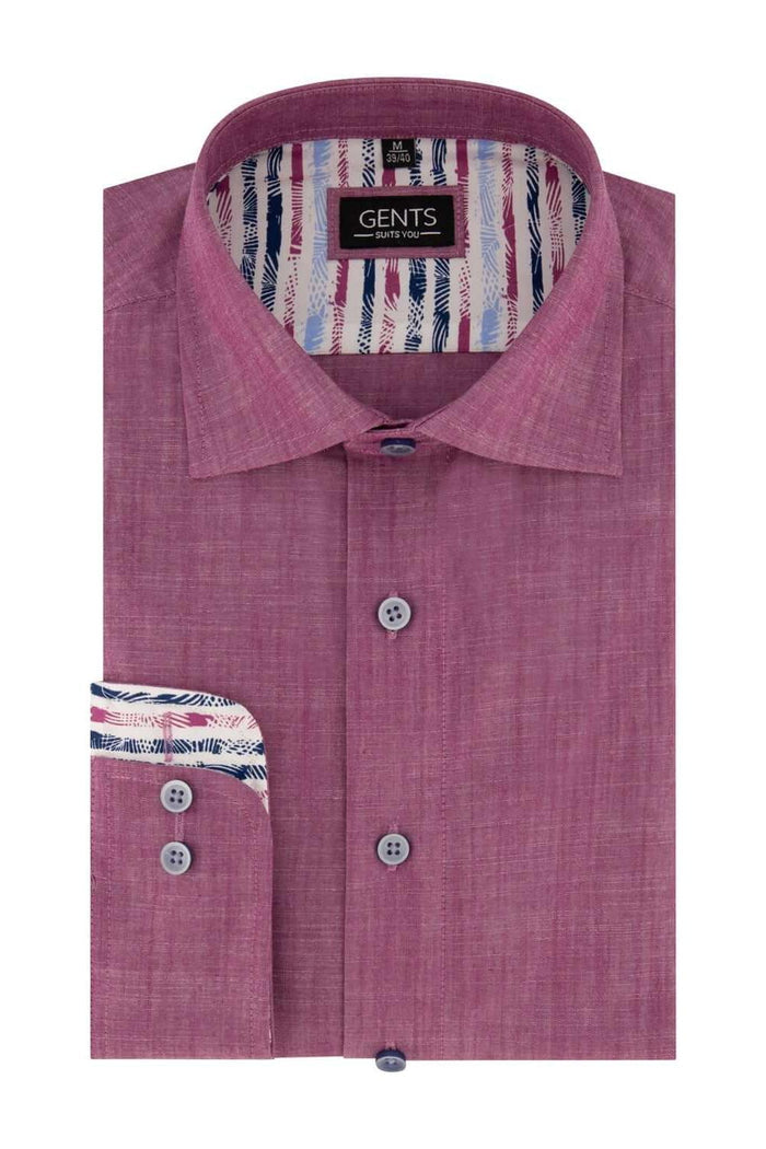 Overhemd linnenlook cerise in rood katoen met linnenlook en semi-spread kraag van GENTS.