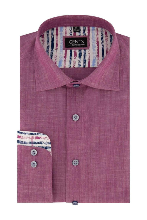 Overhemd linnenlook cerise in rood katoen met linnenlook en semi-spread kraag van GENTS.