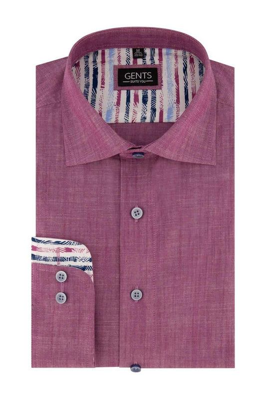 Overhemd linnenlook cerise in rood katoen met linnenlook en semi-spread kraag van GENTS.