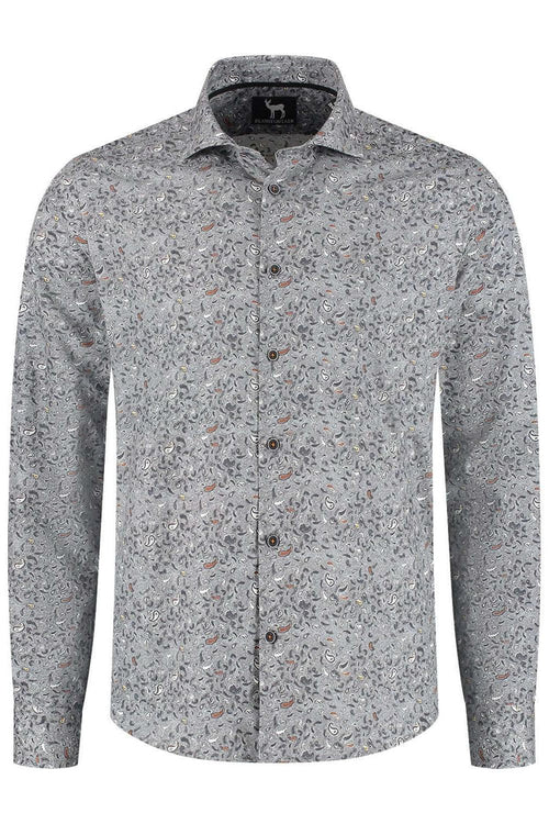 Overhemd Paisleyprint zwart-grijs, ademend katoenen overhemd met stijlvolle paisleyprint.