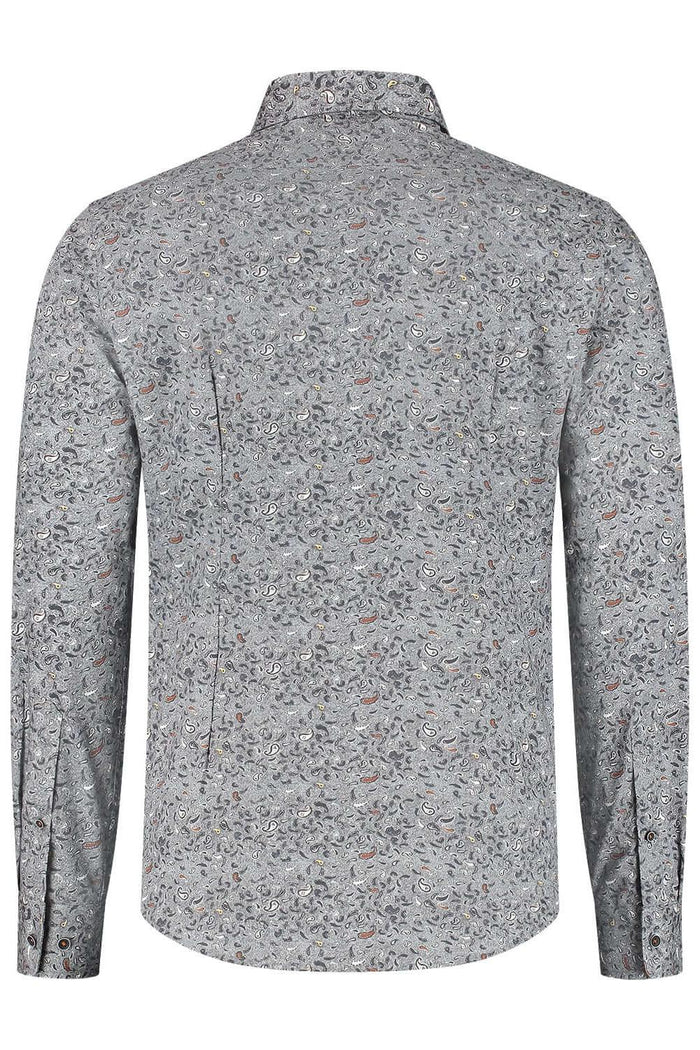 Overhemd Paisleyprint zwart-grijs, ademend katoen met stijlvol paisleyprint design.