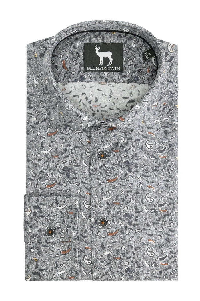 Overhemd Paisleyprint zwart-grijs, katoenen overhemd met paisleyprint, ademend en stijlvol.