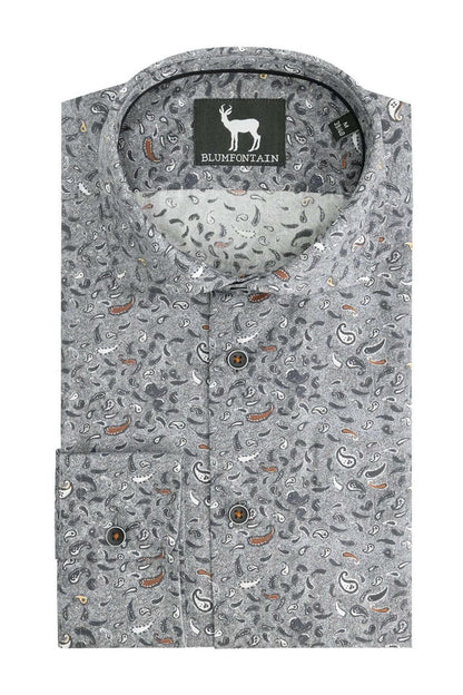 Overhemd Paisleyprint zwart-grijs, katoenen overhemd met paisleyprint, ademend en stijlvol.