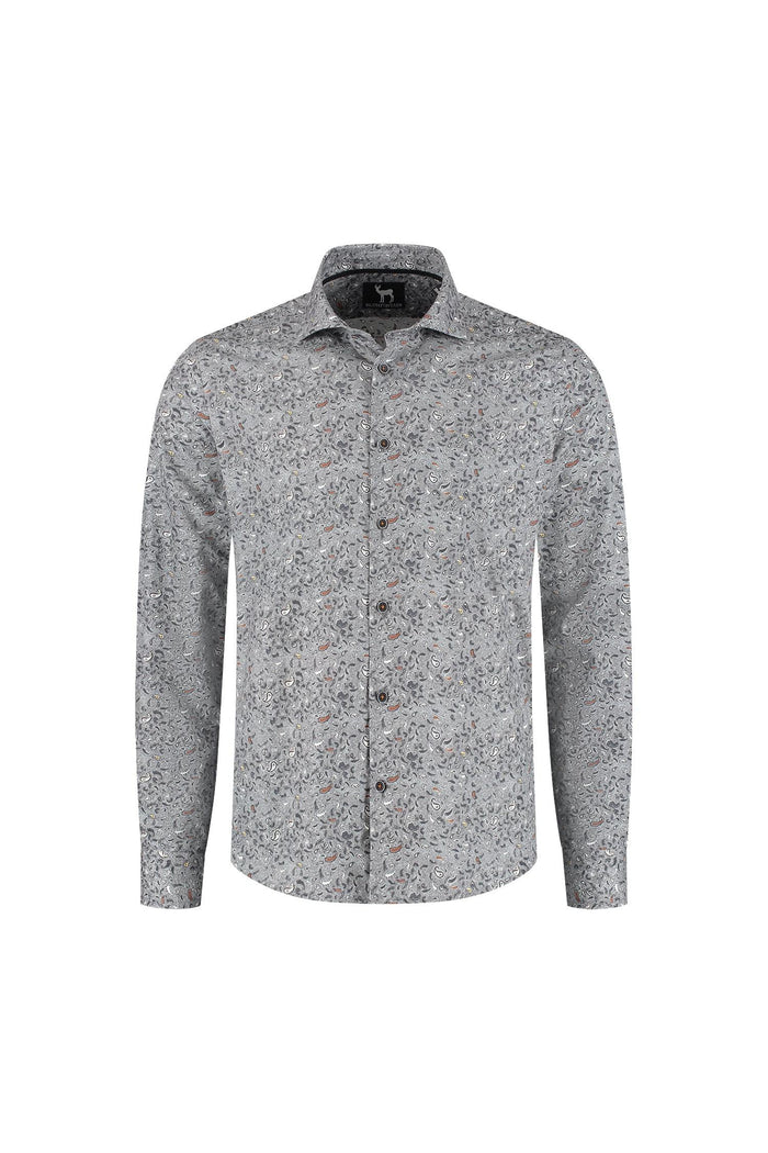 Overhemd Paisleyprint zwart-grijs, katoen, ademend en stijlvol, perfect voor casual en formele gelegenheden.