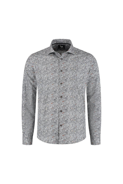 Overhemd Paisleyprint zwart-grijs, katoen, ademend en stijlvol, perfect voor casual en formele gelegenheden.