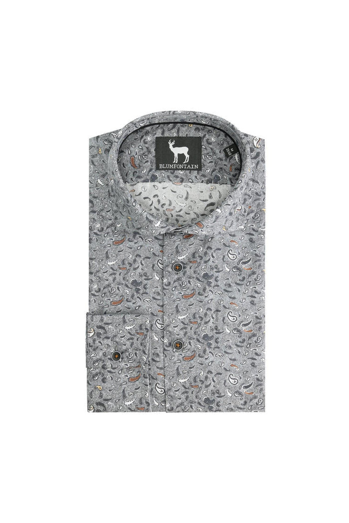 Overhemd Paisleyprint zwart-grijs, katoenen stijlvol overhemd met paisleyprint en ademend materiaal.
