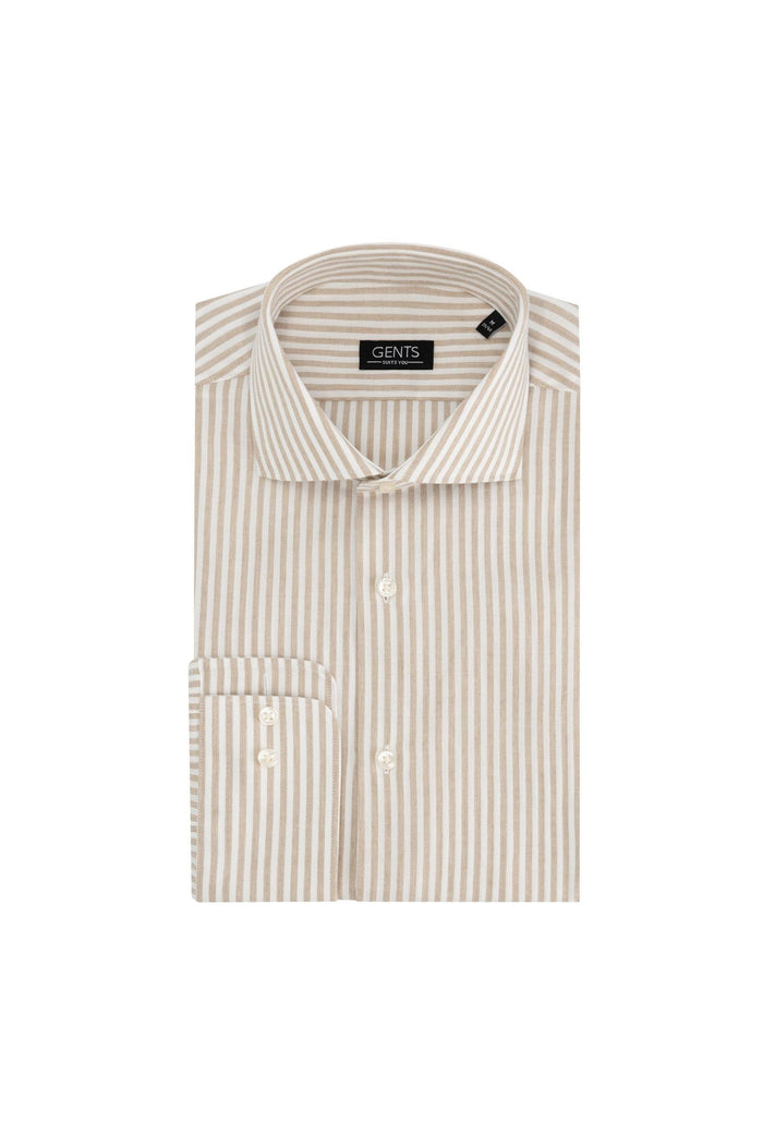 Overhemd streep wit-beige, katoenen Lyocell overhemd met knoopsluiting en streeppatroon.