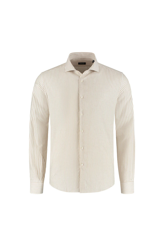 Overhemd streep wit-beige, katoen en Lyocell met knoopsluiting, stijlvolle gestructureerde look.