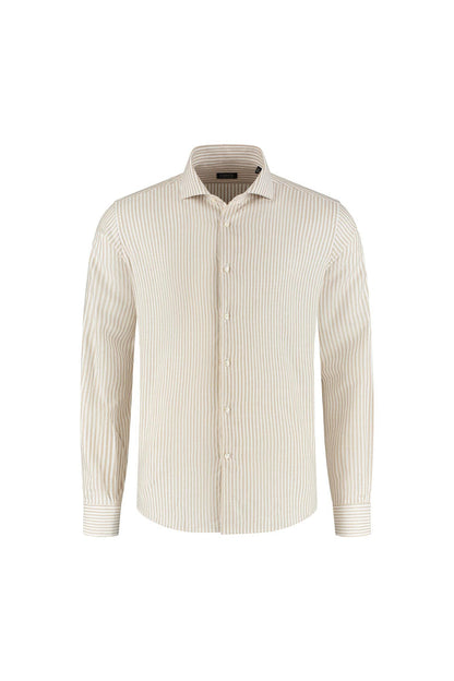 Overhemd streep wit-beige, katoen en Lyocell met knoopsluiting, stijlvolle gestructureerde look.